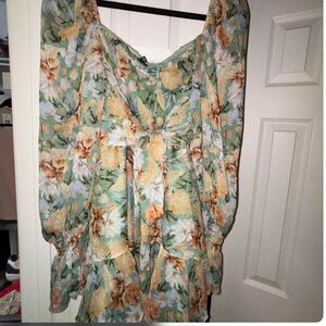 Brand NWT Fashion Nova Floral Mini Dress - size L floral Green and Orange